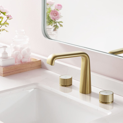 Gold Bathroom Sink Faucet Widespread three Hole 170mm Height
