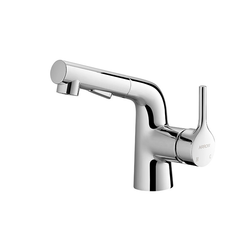 Zn Alloy A91221 Basin Mixer Faucet , Chrome Pull Out Spout Tap